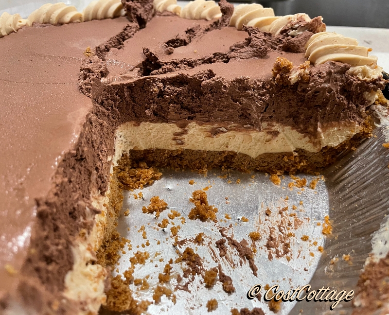 Messy picture of Peanut Butter Chocolate Pie from Costco